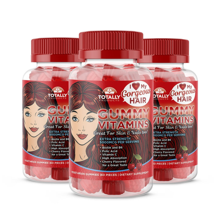 TotallyProducts Gorgeous Hair Gummy Vitamins with Biotin 5000 mcg (60ct Cherry Flavor) Image 3