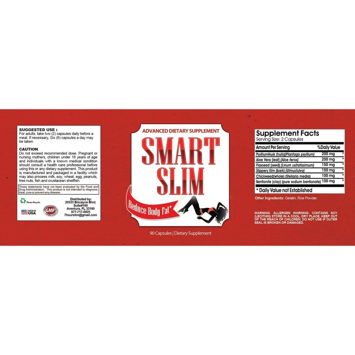 Smart Slim Rapid Weight Loss Capsules 90 Count Appetite Suppressant Psyllium Husk Image 3