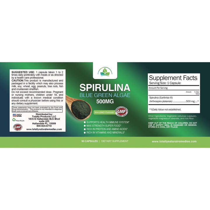 Spirulina 500mg Blue Green Algae Superfood Dietary Supplement 90 Caplets Image 3