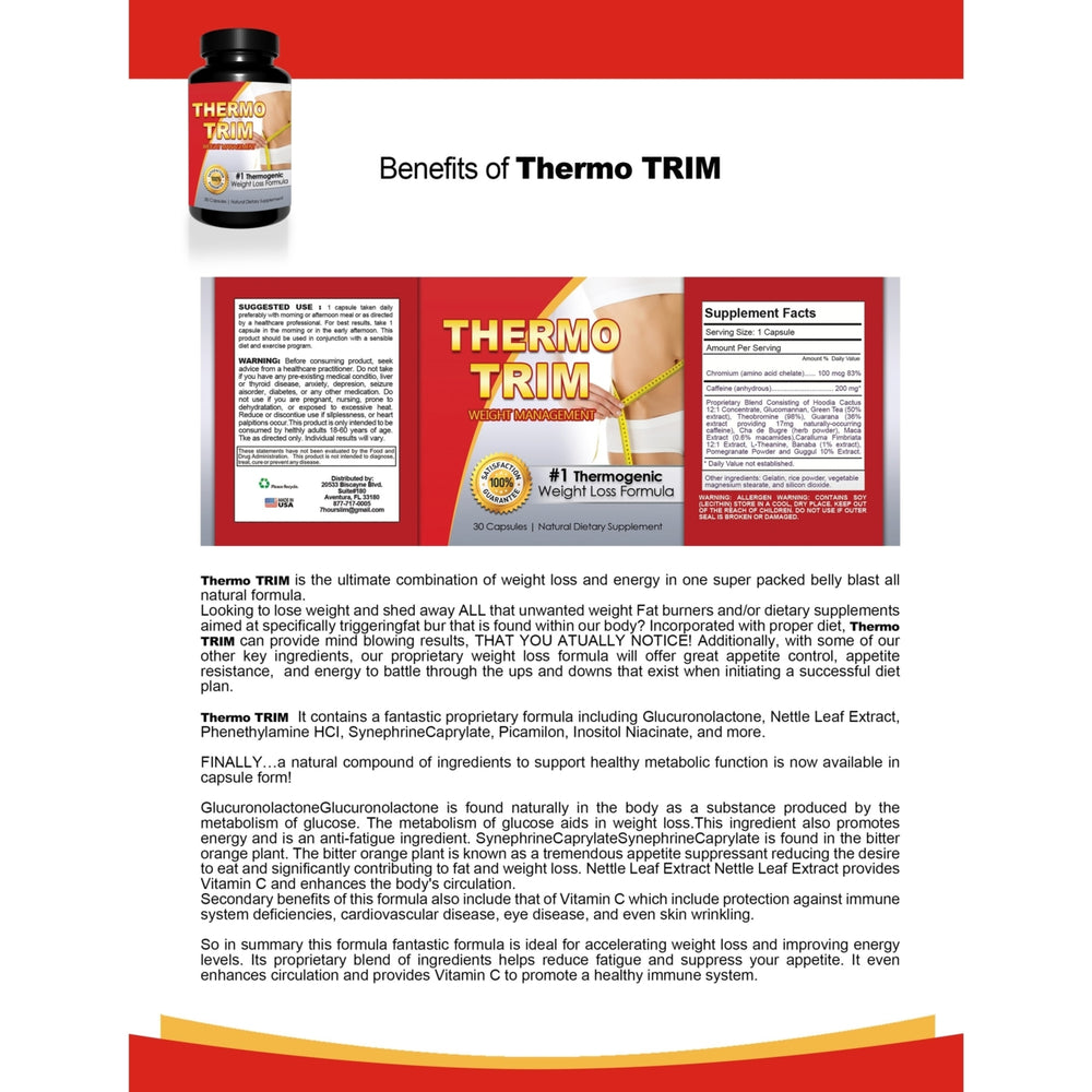 ThermoTrim Fat Burner 30 Capsules Energy Boost Blood Sugar Support Natural Ingredients Image 2