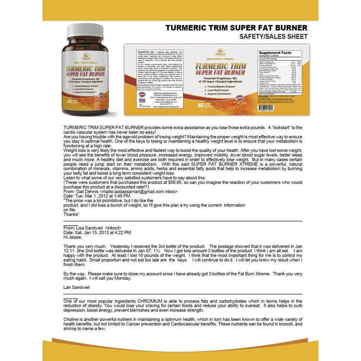 Turmeric Trim Night Slim Weight Loss Combo Pack Fat Burner Supplements 2 Bottles Image 3