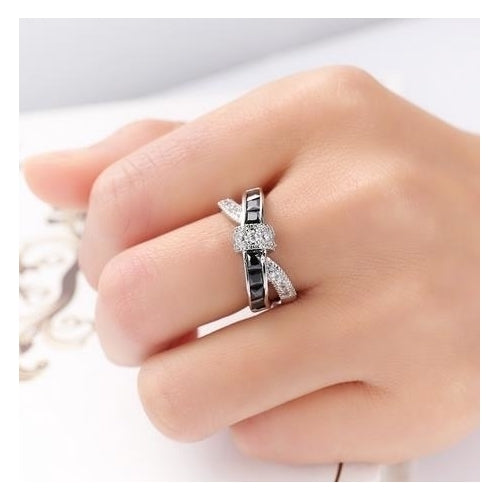 Black Artificial zircon Cross Jewelry Ring Wedding Lady Ring Image 3