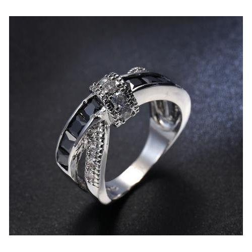 Black Artificial zircon Cross Jewelry Ring Wedding Lady Ring Image 4