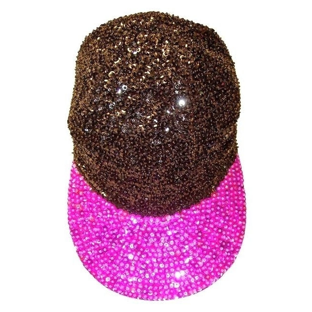 Sequin Baseball Cap Black with Fushia Brim Image 1