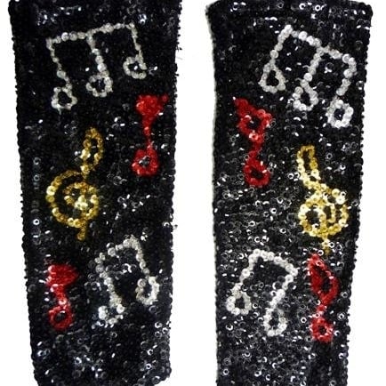 Sequin Gloves Black w/Color Music Notes Image 1
