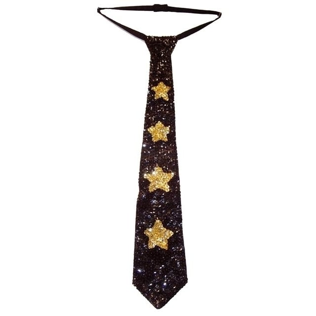 Sequin Neck Tie Black with Gold Stars Adult Unisex Image 1