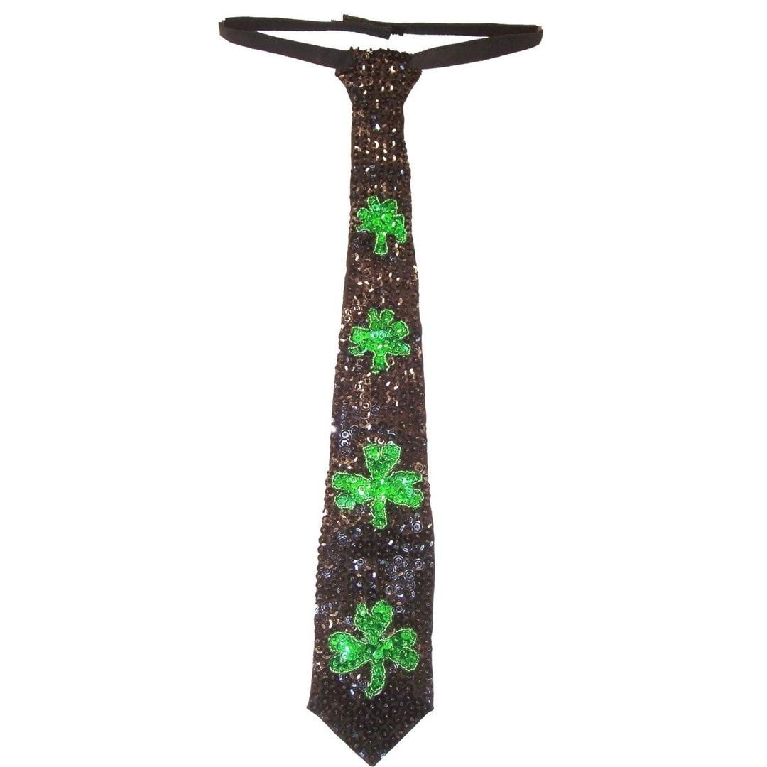 Sequin Neck Tie Black with Shamrock Adult Unisex Image 1