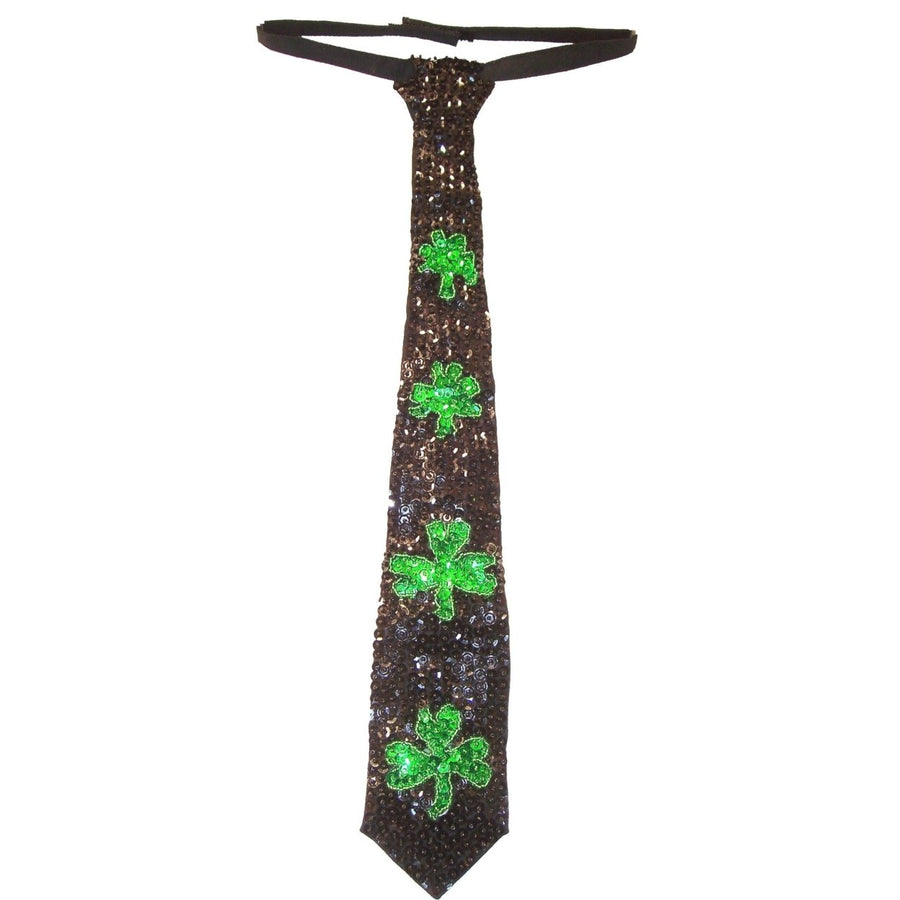 Sequin Neck Tie Black with Shamrock Adult Unisex Image 1