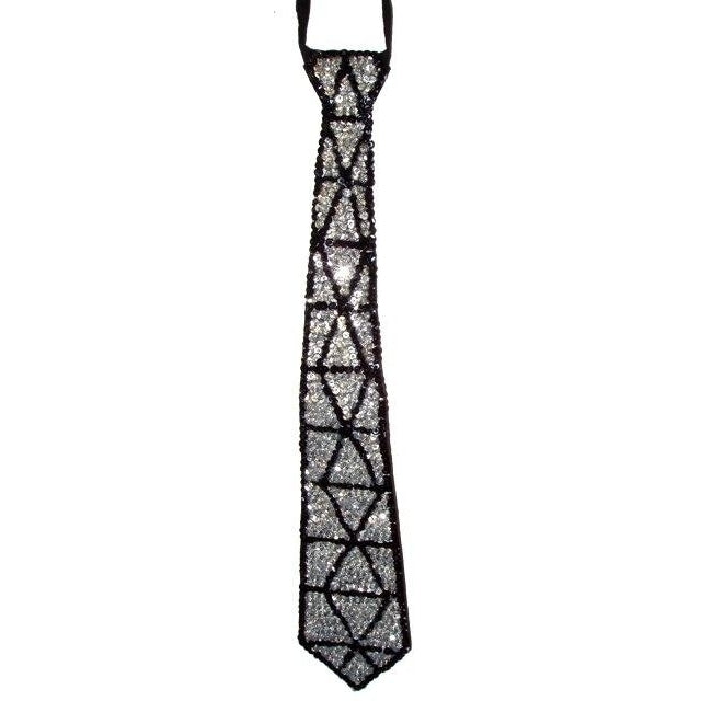 Sequin Neck Tie Silver Triangle Adult Unisex Image 1