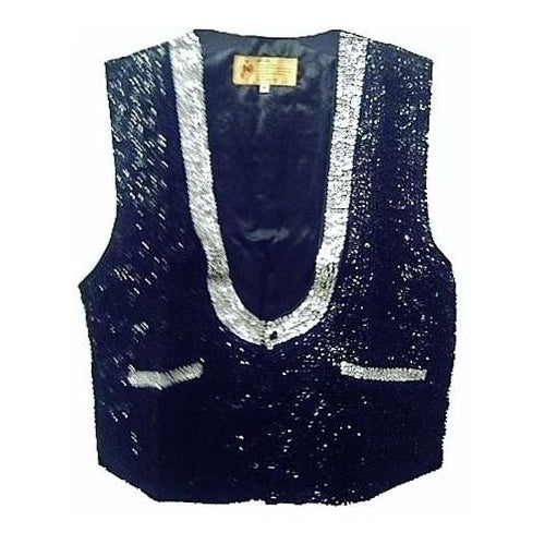 Sequin Tuxedo Vest Black with Silver Trim Adult Unisex Image 1