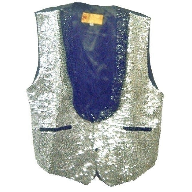 Sequin Tuxedo Vest Silver with Black Trim Adult Unisex Image 1