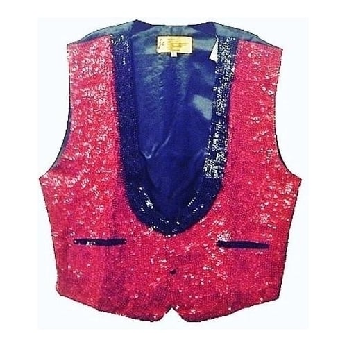 Sequin Tuxedo Vest Red with Black Trim Image 1