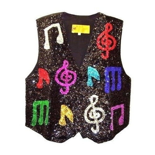 Sequin Vest Black with Color Music Notes Image 1
