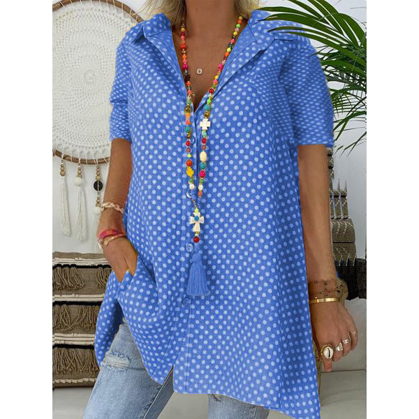 Long Sleeve Polka Dots Shirt Collar Vintage Blouse Image 1