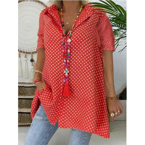 Long Sleeve Polka Dots Shirt Collar Vintage Blouse Image 2