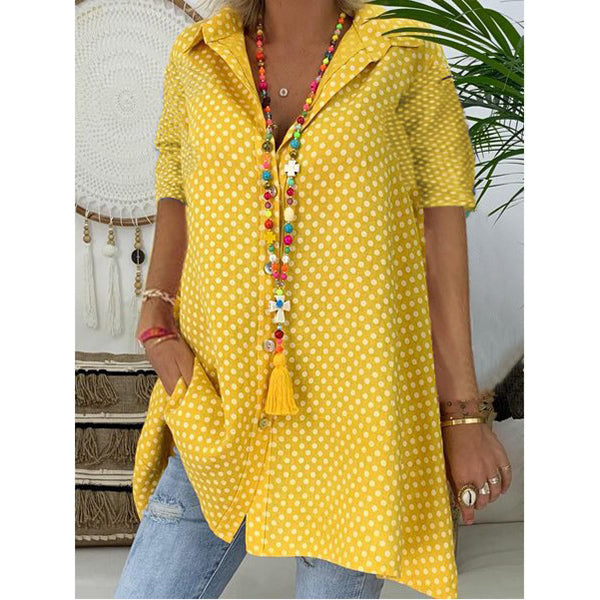 Long Sleeve Polka Dots Shirt Collar Vintage Blouse Image 3