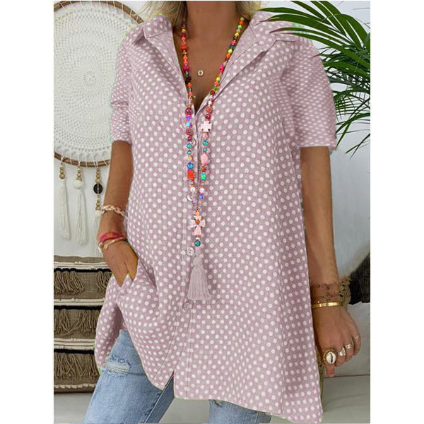 Long Sleeve Polka Dots Shirt Collar Vintage Blouse Image 4