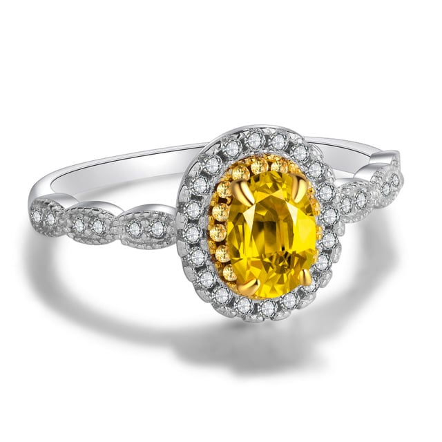 Color yellow ring Ring Popular style platinum Popular style carat group inlaid with womens proposal marriage Image 1