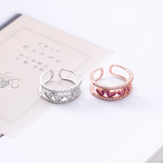 Small Fresh Rose Hollow Loving Opening Ring Wide Edition Artificial zircon Heart Finger Ring Tail Ring Image 4