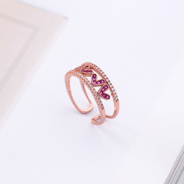 Small Fresh Rose Hollow Loving Opening Ring Wide Edition Artificial zircon Heart Finger Ring Tail Ring Image 3