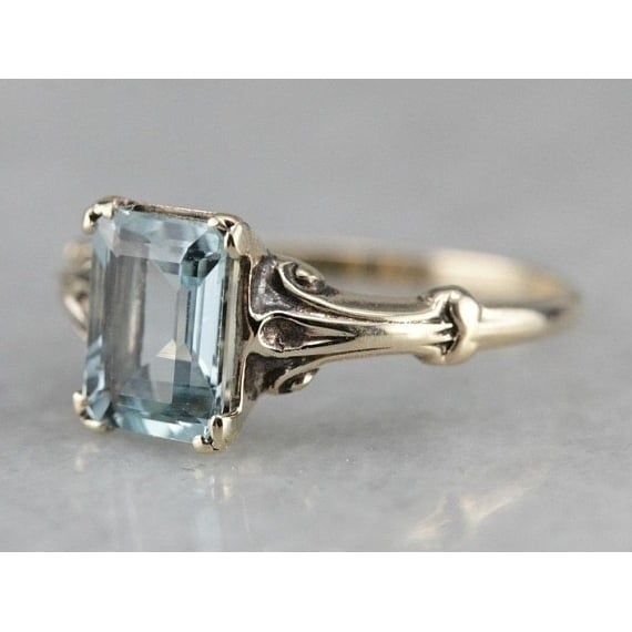 Classic love-shaped sea-blue TOPAZ Popular style Popular style retro Princess ring Image 2