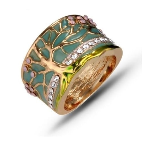 Tree of Fashion Life Popular style -plated Ring Creative Tree Flowers Colorful Wide Faced Ring Image 1