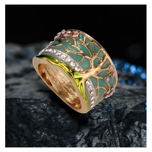 Tree of Fashion Life Popular style -plated Ring Creative Tree Flowers Colorful Wide Faced Ring Image 2