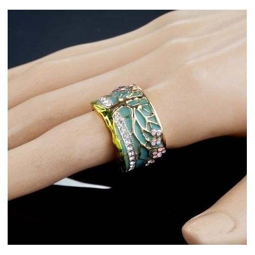 Tree of Fashion Life Popular style -plated Ring Creative Tree Flowers Colorful Wide Faced Ring Image 3