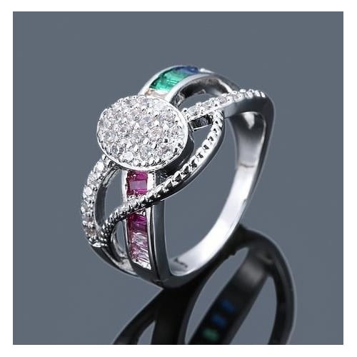 Rainbow Series Color Artificial zircon Ring Fashion Individual Line Rainbow Ring Image 1