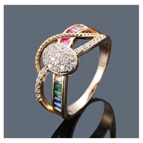 Rainbow Series Color Artificial zircon Ring Fashion Individual Line Rainbow Ring Image 2