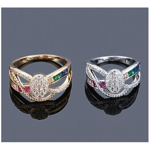 Rainbow Series Color Artificial zircon Ring Fashion Individual Line Rainbow Ring Image 3