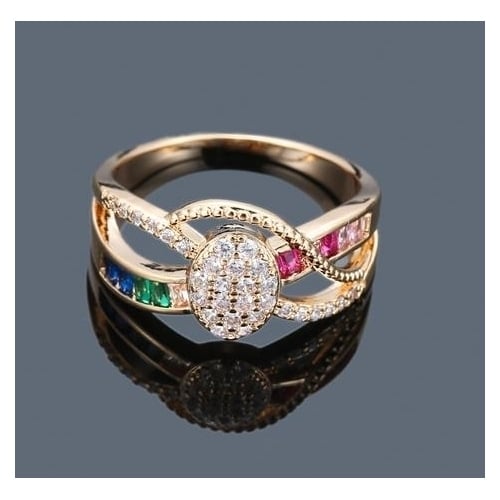 Rainbow Series Color Artificial zircon Ring Fashion Individual Line Rainbow Ring Image 4