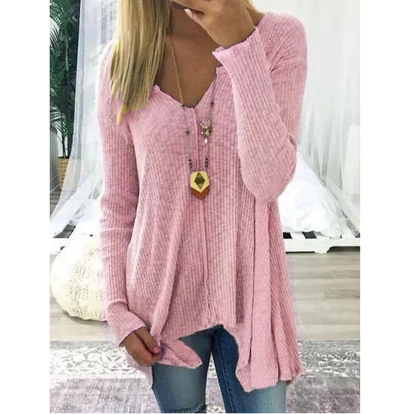 V neck Cotton Solid Casual Long Sleeve Sweater Image 1