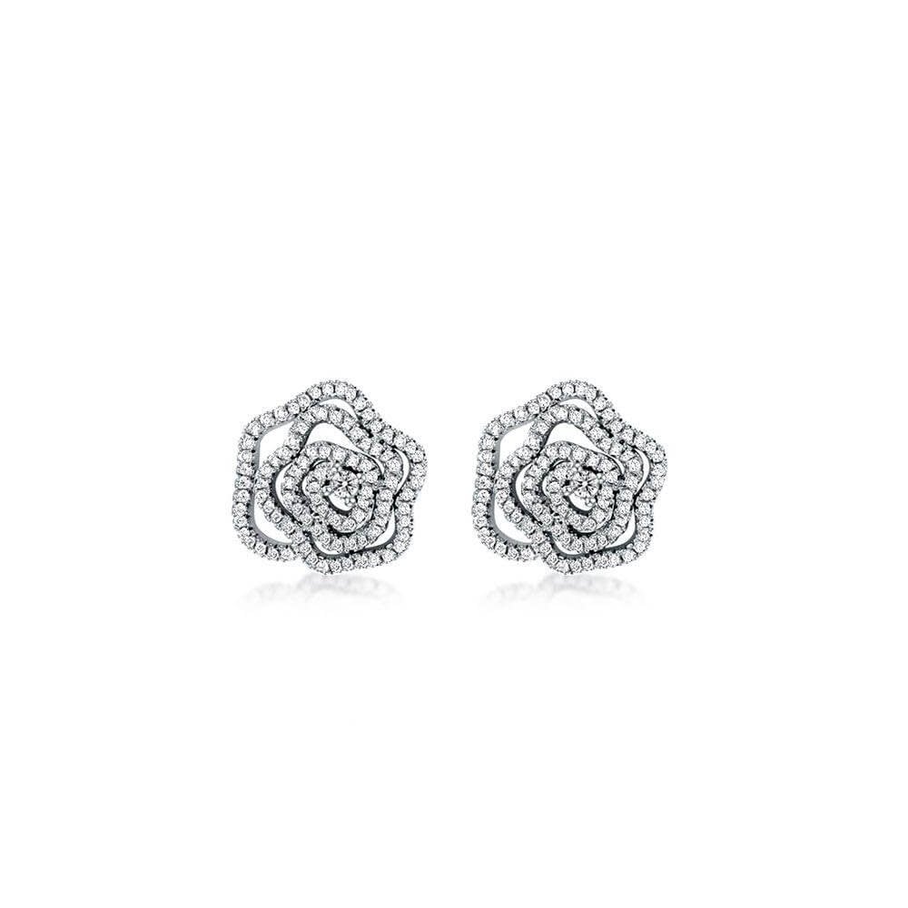 Cubic Zirconia Rose Flower Stud Earrings 18K White Gold Plated Brass 10mm Image 2