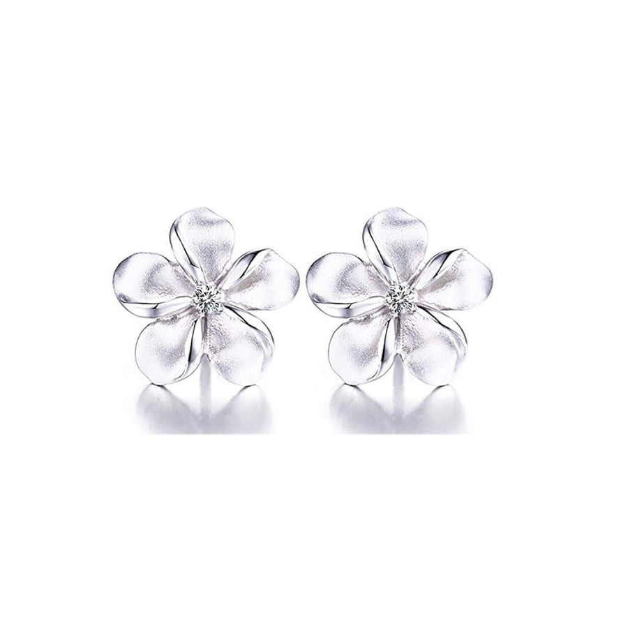 Swarovski Plumeria Crystal Flower Stud Earrings Sterling Silver 13mm Womens Image 1