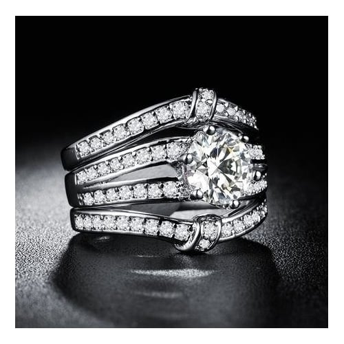 Artificial zircon Ring Fashion style Popular style Exaggerated Three Rings Image 3