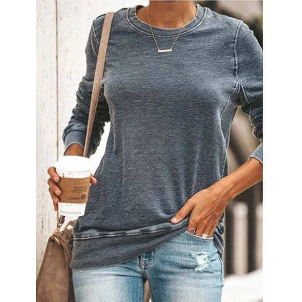 Round Neck Long Sleeve Casual Cotton-Blend Shirts and Tops Image 1