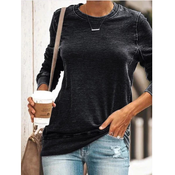 Round Neck Long Sleeve Casual Cotton-Blend Shirts and Tops Image 2