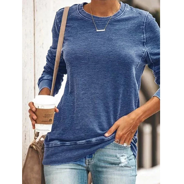 Round Neck Long Sleeve Casual Cotton-Blend Shirts and Tops Image 3