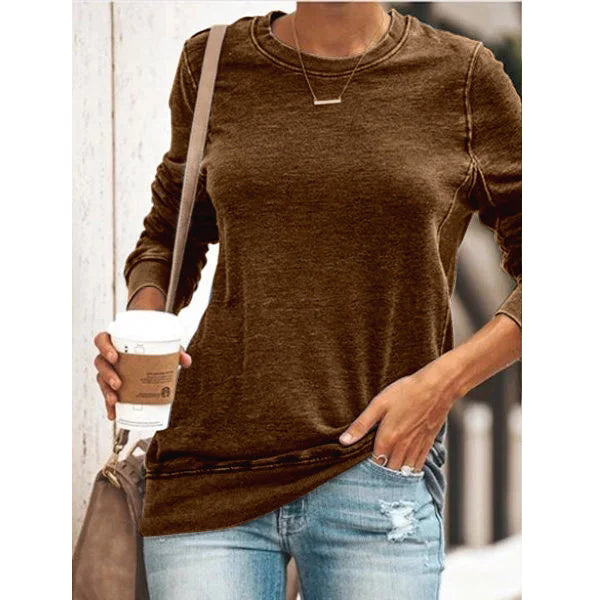 Round Neck Long Sleeve Casual Cotton-Blend Shirts and Tops Image 4