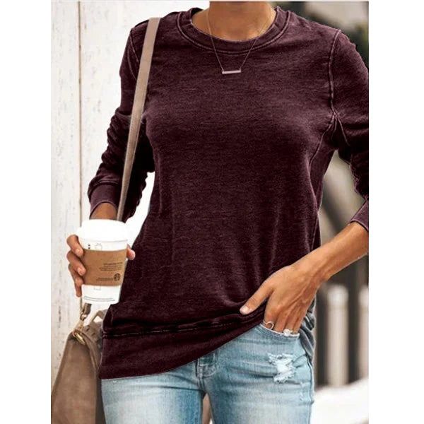 Round Neck Long Sleeve Casual Cotton-Blend Shirts and Tops Image 6