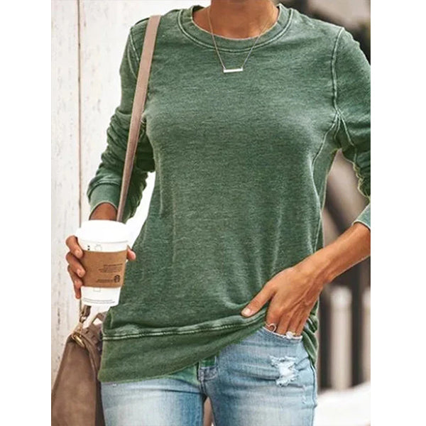 Round Neck Long Sleeve Casual Cotton-Blend Shirts and Tops Image 4