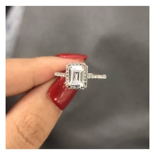 High Carbon Emerald Cutting Princess Square Artificial zircon Ring Image 2