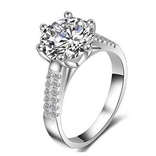 Big two-carat womens six-claw platinum-plated wedding ring Image 1