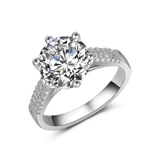 Big two-carat womens six-claw platinum-plated wedding ring Image 2