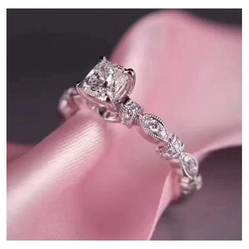 Ball flower vine gorgeous style female ring marriage proposal group inlaid with square stone carat ring Image 1