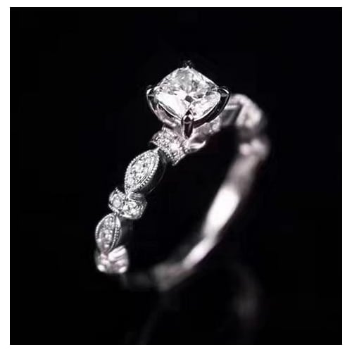 Ball flower vine gorgeous style female ring marriage proposal group inlaid with square stone carat ring Image 2