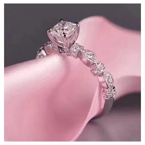 Ball flower vine gorgeous style female ring marriage proposal group inlaid with square stone carat ring Image 3