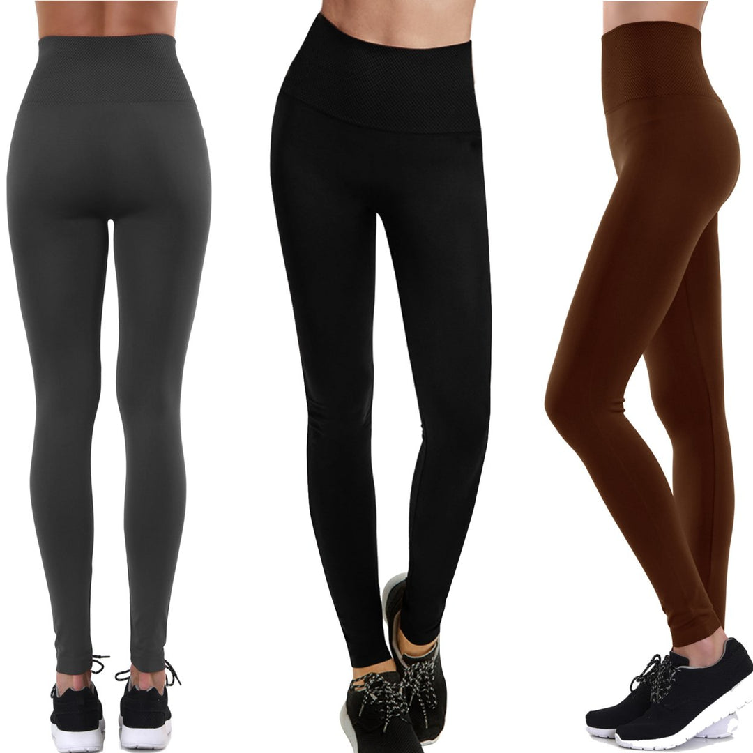 High-Waisted Fleece Lined Leggings Regular Plus Sizes Soft Warm Stretchy 97% Polyester Image 1