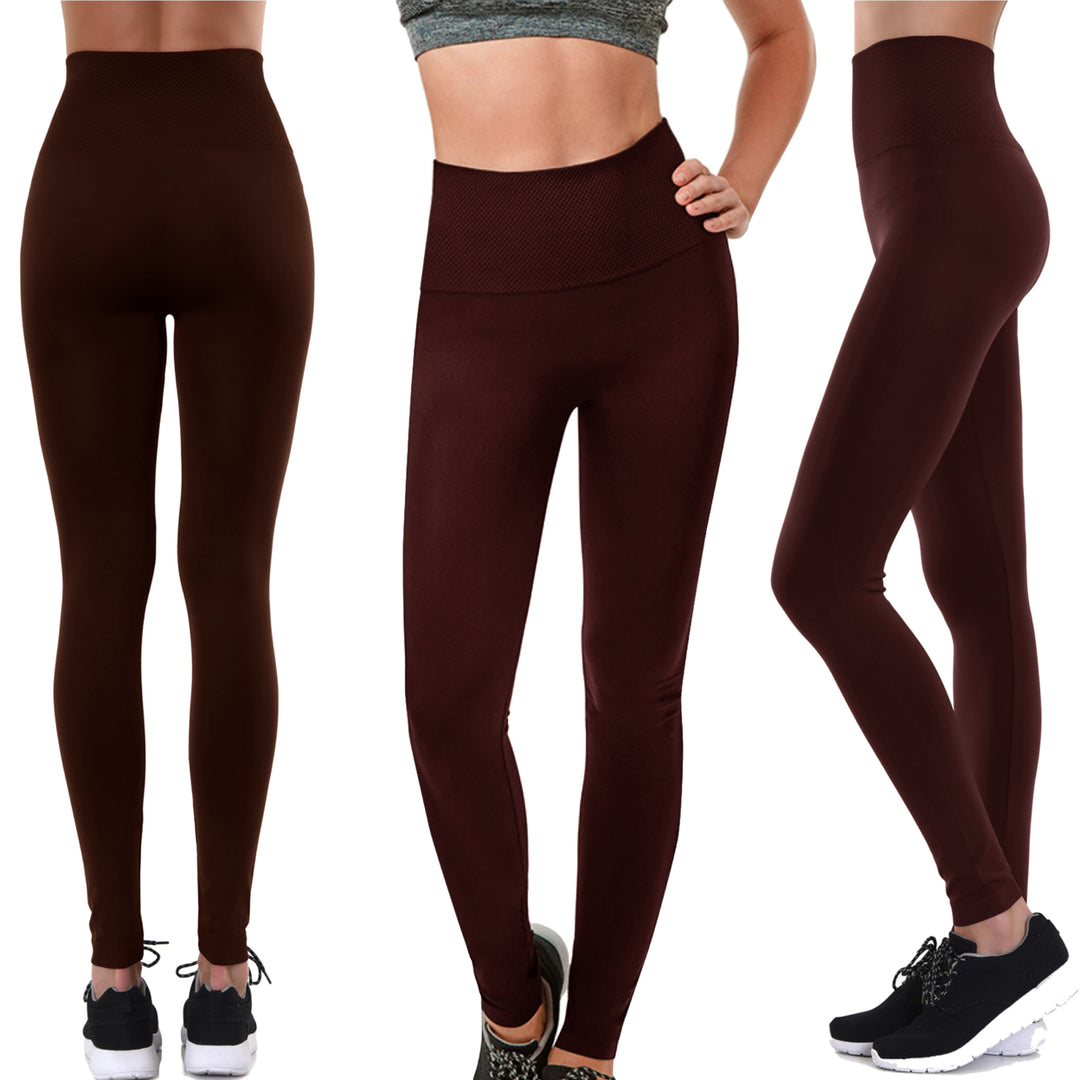 High-Waisted Fleece Lined Leggings Regular Plus Sizes Soft Warm Stretchy 97% Polyester Image 4